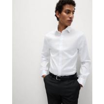 Mens M&S Collection Chemise coupe cintrée 100 % coton à motif texturé, repassage facile - White, White