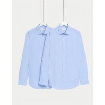 Mens M&S Collection Lot de 2 chemises en coton mélangé coupe skinny, repassage facile - Mid Blue, Mid Blue