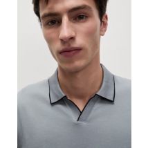 Mens M&S Collection Polo 100 % coton à manches longues et bordures contrastées - Steel, Steel