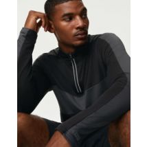 Mens Goodmove Top à encolure zippée et motif color block - Black Mix, Black Mix