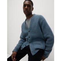 Mens M&S Collection Cardigan en laine côtelé à col en V ultra doux - Air Force Blue, Air Force Blue