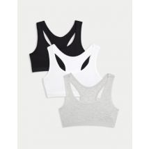 M&S Collection Lot de 3 brassières en coton extensible (du 6 au 16 ans) - Grey Mix, Grey Mix