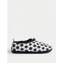 M&S Collection Chaussons enfants matelassés à motif football (du 32 au 40,5) - Black Mix, Black Mix