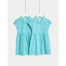 M&S Collection Lot de 2 robes en coton, idéales pour l'école (du 2 au 14 ans) - Green, Green