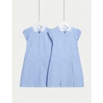 M&S Collection Lot de 2 robes en coton à carreaux Vichy, idéales pour l'école (du 2 au 14 ans) - Light Blue, Light Blue
