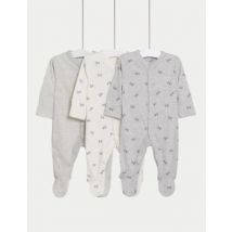 M&S Collection Lot de 3 dors-bien 100 % coton à motif rayures et chiens (2,3 kg-3 ans) - Grey Marl, Grey Marl