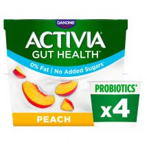 Activia Peach No Added Sugar Fat Free Gut Health Yoghurt Multipack 4x115g