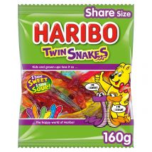 HARIBO Twin Snakes Fruit Flavour Gum Jelly Sweets Sharing Bag 160g