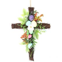 Guirlande de pâques en rotin naturel bricolage | Décoration de couronne, croix de pâques, artisanat mural pour porte de mariage, Ramadan, noël