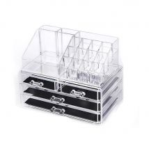 Ensemble mallette de rangement | Acrylique clair 3 niveaux 6 tiroirs 16 grilles empilable grand organisateur de maquillage, ensemble mallette de rangement bijoux rouge à lèvres, support Cube directe