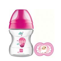 MAM 190ml Baby Bottle with Pacifier - Learn To Drink Cup 6+ months - Pink