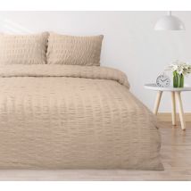 Pościel 160x200 satynowa gofrowana jasnobeżowa Matex