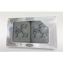 Zestaw 2 haftowanych ręczników Lilie Gift 2 Jasny Popiel 50x90 + 70x140 Frotex