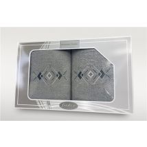 Zestaw 2 haftowanych ręczników Geometria Gift 2 Jasny Popiel 50x90 + 70x140 Frotex
