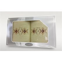 Zestaw 2 haftowanych ręczników Geometria Gift 2 Krem 50x90 + 70x140 Frotex