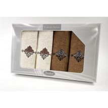 Zestaw 4 haftowanych ręczników Rozeta Gift Krem + Biały 2x50x90 + 2x70x140 Frotex