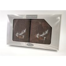 Zestaw 2 haftowanych ręczników Gałązka Gift Brąz 50x90 + 70x140 Frotex