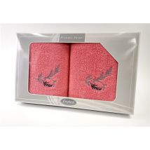 Zestaw 2 haftowanych ręczników Gałązka Gift Koral 50x90 + 70x140 Frotex
