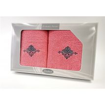 Zestaw 2 haftowanych ręczników Rozeta Gift Koral 50x90 + 70x140 Frotex