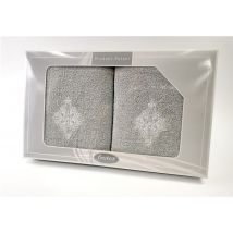 Zestaw 2 haftowanych ręczników Splendor Gift Jasny Popiel 50x90 + 70x140 Frotex