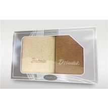Zestaw 2 haftowanych ręczników Babcia Dziadek Krem + Beż 2x70x140 Frotex