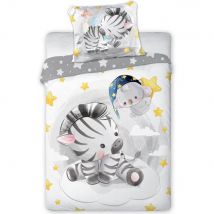 Pościel 100x135 biała + szara Zebra i Koala bawełniana