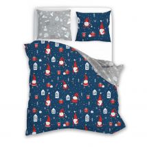 Pościel 140x200 Skrzaty na granacie bawełna świąteczna Faro