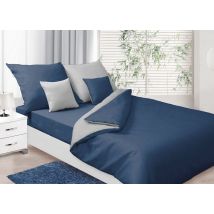 Pościel dwustronna 160x200 satynowa Double Face jasnoszara + granatowa Matex