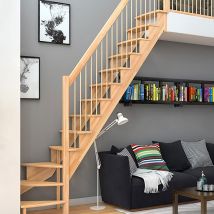 DOLLE Raumspartreppe Wangentreppe Lyon, 65 cm, 1/4 gewendelt,Buche,Holzgeländer rechts,unbehandelt