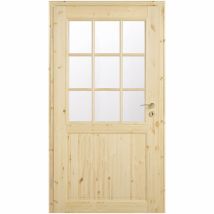 Kilsgaard Zimmertür Holz mit Glas Typ 02/SP6 - SP9 Kiefer unbehandelt, DIN Links, 860x2110 mm,ESG Klarglas (9 Sprossen)
