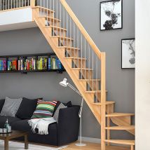 DOLLE Raumspartreppe Wangentreppe Lyon, 75 cm, 1/4 gewendelt,Buche,Metallstäbe links,unbehandelt