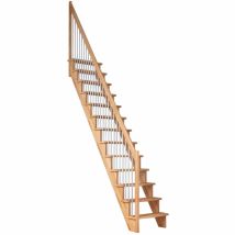 DOLLE Raumspartreppe Wangentreppe Lyon, 65 cm, Buche,Geradelaufend,Metallstäbe links,unbehandelt