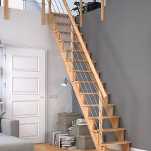DOLLE Raumspartreppe Wangentreppe Lyon, 65 cm, Buche,Edelstahlrohre links,Geradelaufend,unbehandelt