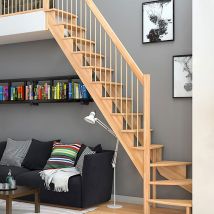 DOLLE Raumspartreppe Wangentreppe Lyon, 65 cm, 1/4 gewendelt,Buche,Holzgeländer links,unbehandelt