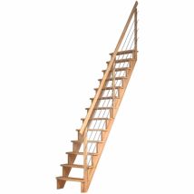 DOLLE Raumspartreppe Wangentreppe Lyon, 65 cm, Buche,Edelstahlrohre rechts,Geradelaufend,unbehandelt