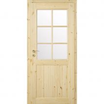 Kilsgaard Zimmertür Holz mit Glas Typ 02/SP6 - SP9 Kiefer unbehandelt, DIN Rechts, 735x2110 mm,ESG Klarglas (6 Sprossen)