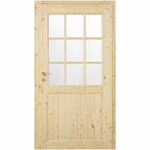 Kilsgaard Zimmertür Holz mit Glas Typ 02/SP6 - SP9 Kiefer unbehandelt, DIN Rechts, 985x2110 mm,ESG Klarglas (9 Sprossen)