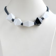 Bernardaud - Ras du cou Perles Blanc et Noir - Bijoux en Porcelaine de Limoges