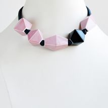 Bernardaud - Ras du cou Perles Rose et Noir - Bijoux en Porcelaine de Limoges