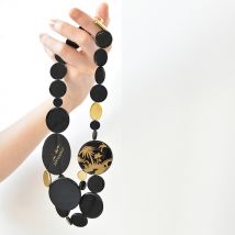 Bernardaud - Petit Plastron Disque Noir et Or - Bijoux en Porcelaine de Limoges