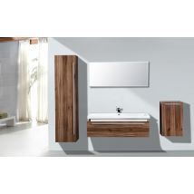 Badkamermeubels N1200 omgekeerd notenhout - spiegel en wandkast optioneel