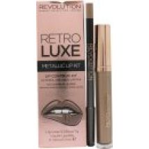 Makeup Revolution Retro Luxe Metallic Lip Kit 1g Lip Pencil + 5.5ml Liquid Lipstick - Sovereign