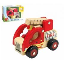 Bino 84080 - Fire Truck, Feuerwehrauto mit ausklappbaren Leiter, Holzauto, Länge: 17cm