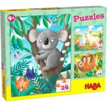 HABA 306480 - Puzzles Koala, Faultier & Co., 3x Puzzlespaß mit je 24 Teilen