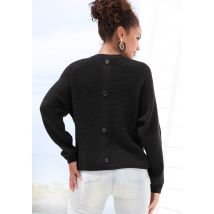 LASCANA Rundhalspullover, mit Zierknöpfen hinten, lockerer Strickpullover