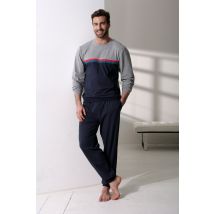 le jogger® Pyjama, (2 tlg., 1 Stück), Schlafanzug in langer Form mit kontrastfarbenen Streifen