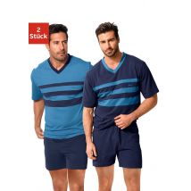 le jogger® Pyjama, (Packung, 4 tlg., 2 Stück), Schlafanzug mit kontrastfarbigen Einsätzen vorn