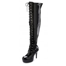 LASCANA Belle Affaire Overkneestiefel »High-Heel-Stiefelette zum Schnüren«, mit Reissverschluss und Plateausohle, erotische Lack-Optik