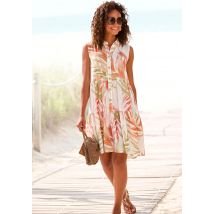 LASCANA Hemdblusenkleid, mit Alloverprint und Volants, ärmelloses Sommerkleid, Strandkleid