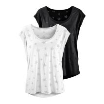 Beachtime Kurzarmshirt »mit leicht transparenten Sternen«, (2er-Pack), aus weicher Ausbrenner-Qualität